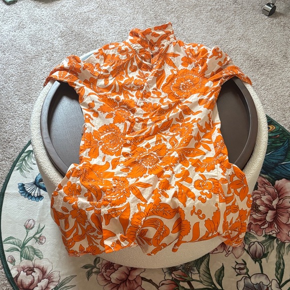 Cynthia Steffe Orange and White Floral Blouse - Picture 1 of 3